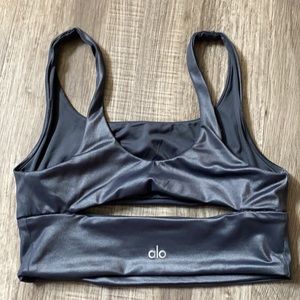Alo Yoga Slit Shine Anthracite Sports Bra Size L